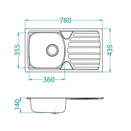 ALVEUS 1136539 - BASIC köögivalamu 78 x 43,5 cm, roostevaba teras, satiinviimistlus, suur äravooluava