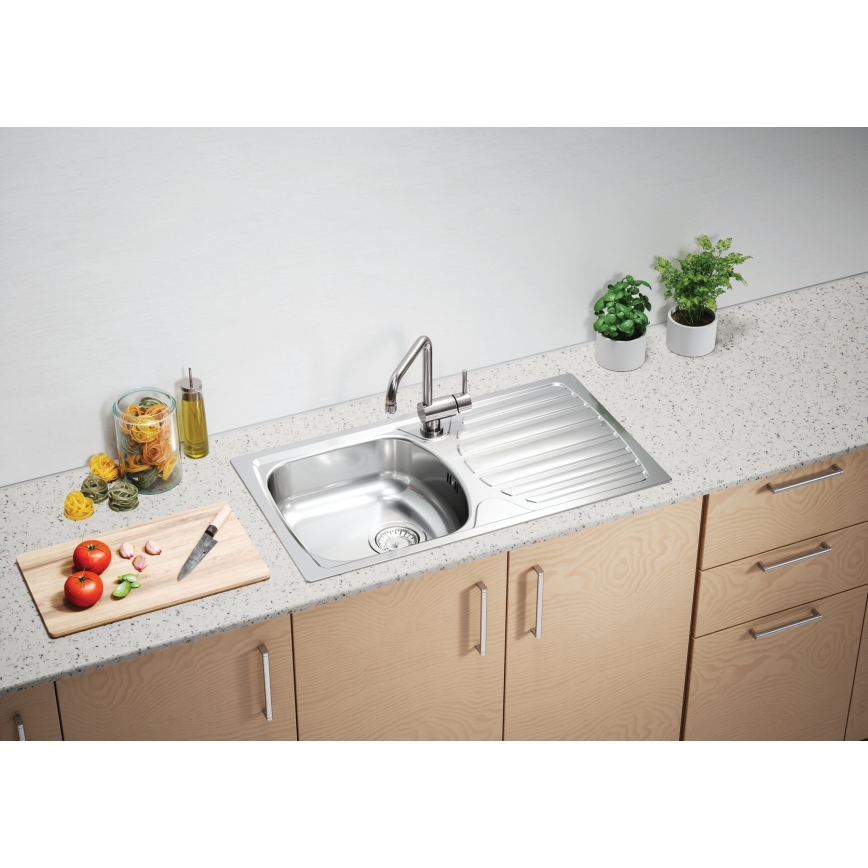 ALVEUS 1136539 - Valamu kööki BASIC 78x43,5 cm matt teras/satin, suur väljalaskeava