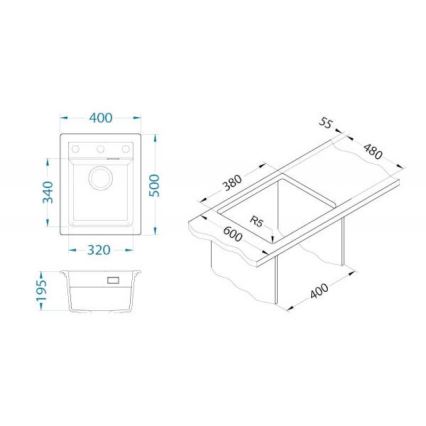 ALVEUS 1139079 - Valamu kööki ATROX 50x40 cm graniit/valge