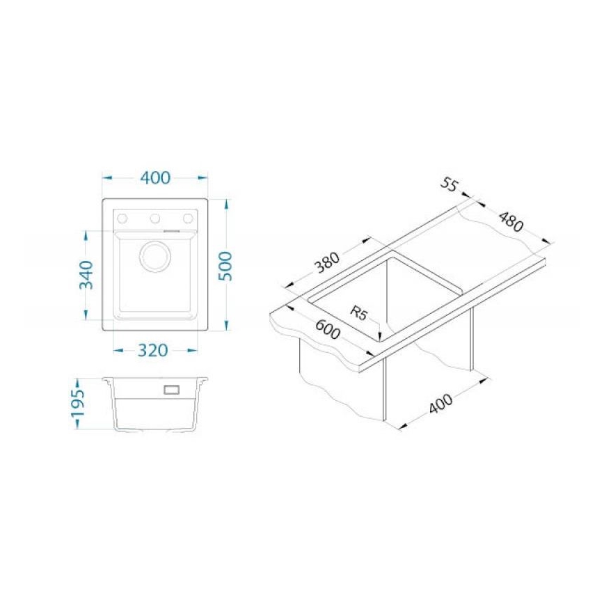 ALVEUS 1139079 - Valamu kööki ATROX 50x40 cm graniit/valge