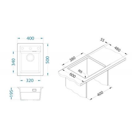 ALVEUS 1139771 - Valamu kööki ATROX 50x40 cm graniit/must