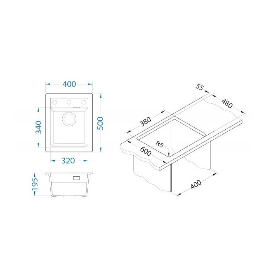 ALVEUS 1139771 - Valamu kööki ATROX 50x40 cm graniit/must