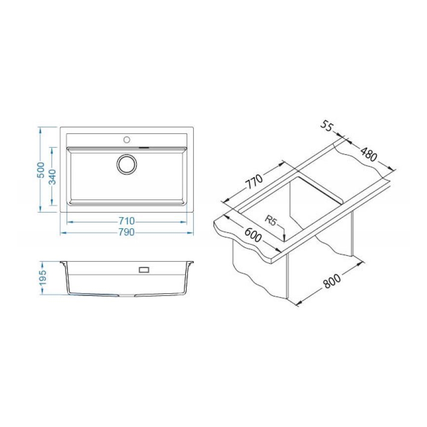 ALVEUS 1140443 - Valamu kööki ATROX 79x50 cm graniit/valge