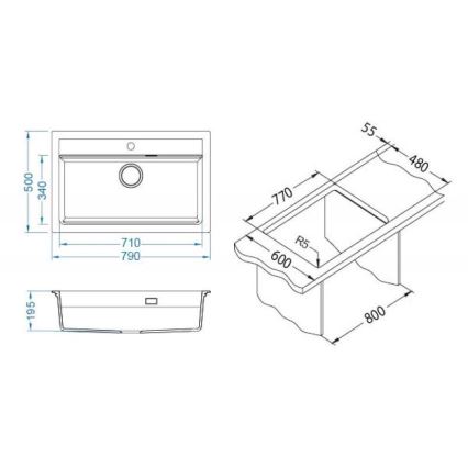 ALVEUS 1140445 - Valamu kööki ATROX 79x50 cm graniit/beež
