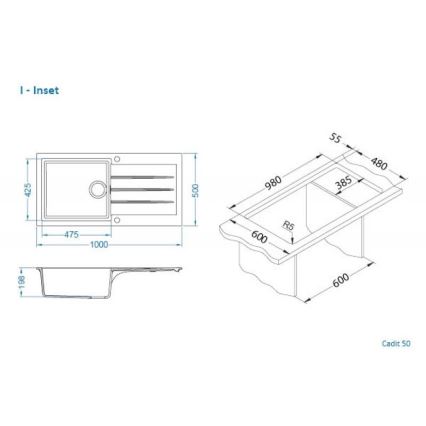 ALVEUS 1140594 - Valamu kööki CADIT 100x50 cm graniit/valge