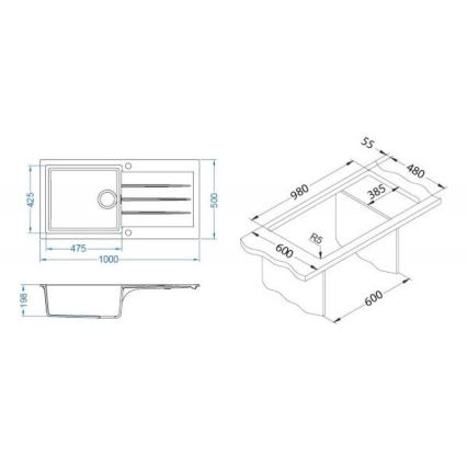 ALVEUS 1140598 - Valamu kööki CADIT 100x50 cm graniit/must