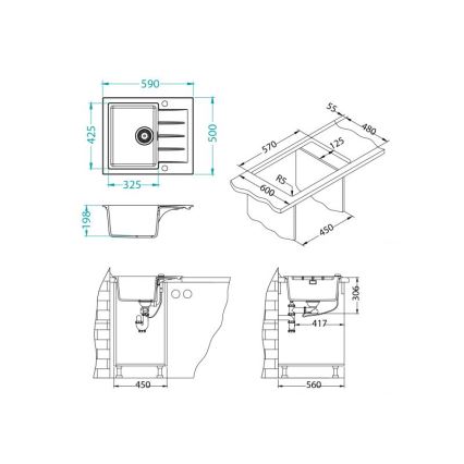 ALVEUS 1148158 - Valamu kööki CADIT 59x50 cm graniit/must