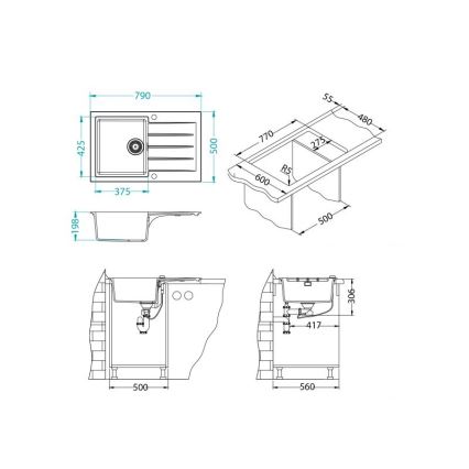 ALVEUS 1148159 - Valamu kööki CADIT 79x50 cm graniit/must