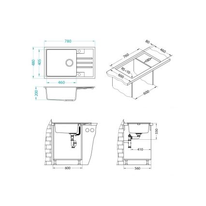 ALVEUS 1149117 - Valamu kööki INTERMEZZO 78x48 cm graniit/must