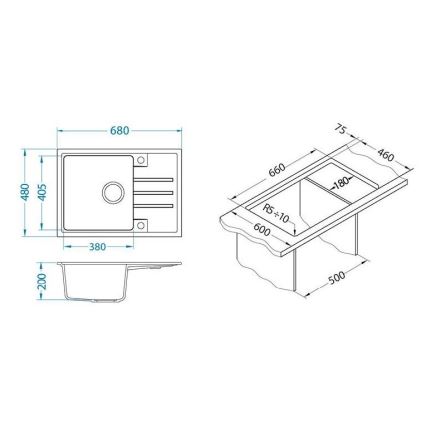 ALVEUS 1149126 - Valamu kööki INTERMEZZO 68x48 cm graniit/must