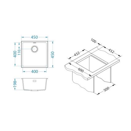 ALVEUS 1150044 - Valamu kööki OMNI 45x45 cm graniit/valge