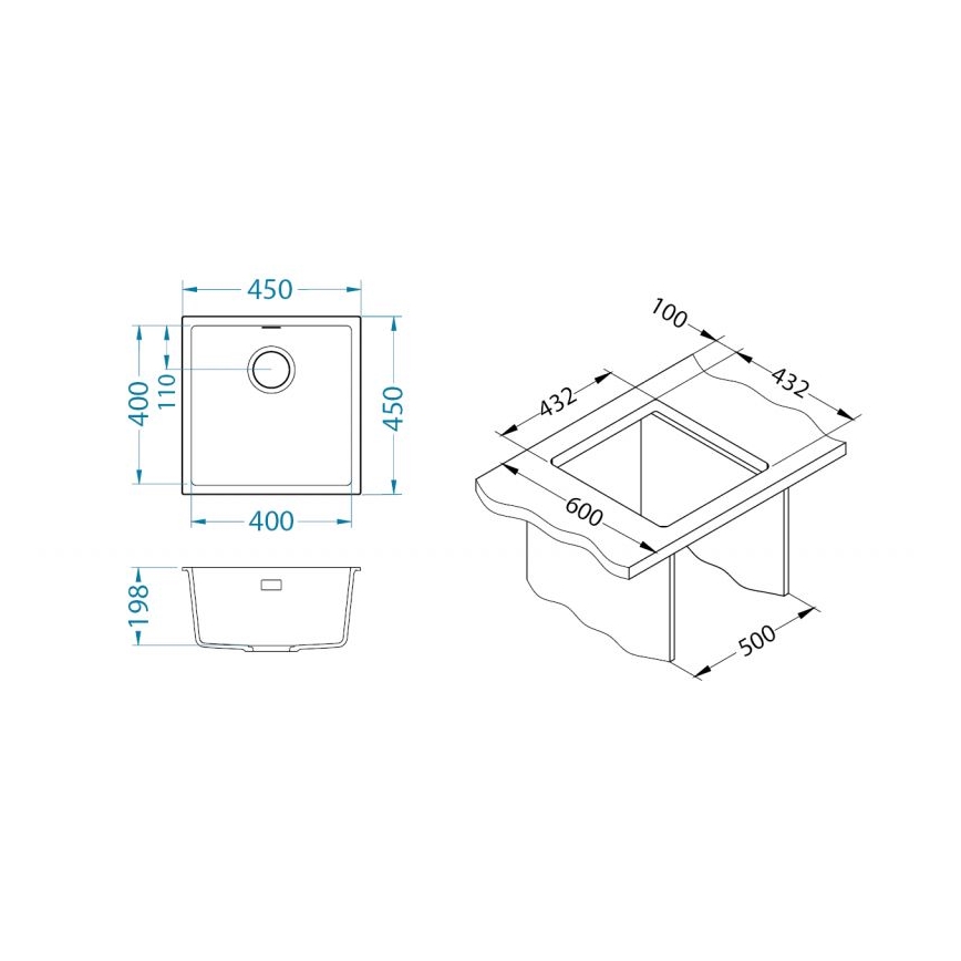 ALVEUS 1150044 - Valamu kööki OMNI 45x45 cm graniit/valge