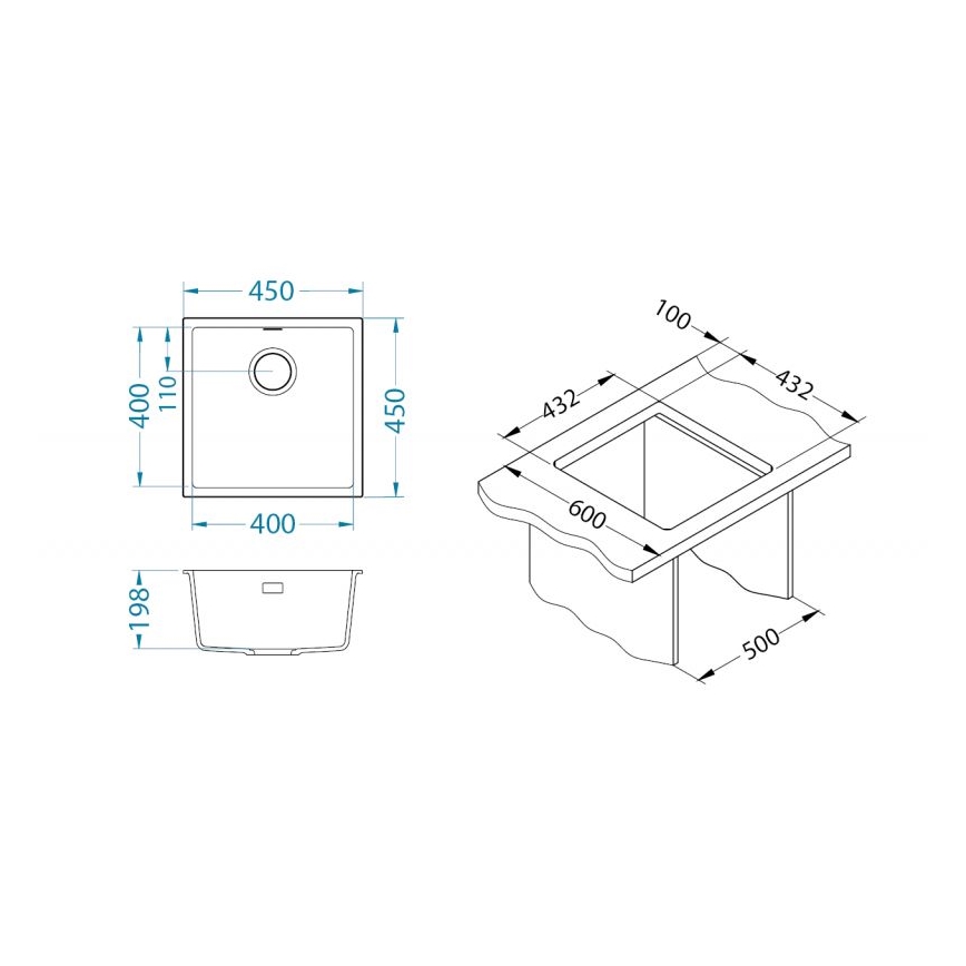 ALVEUS 1150047 - Valamu kööki OMNI 45x45 cm graniit/beež