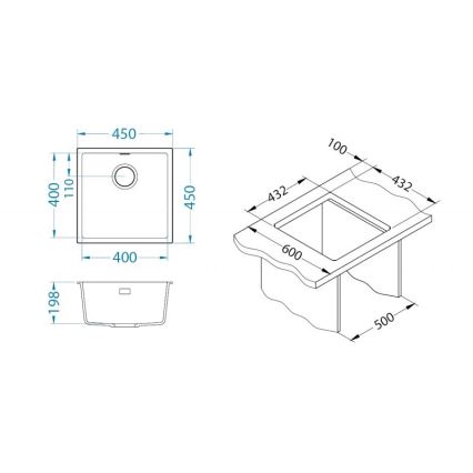 ALVEUS 1150048 - Köögivalamu OMNI 45x45 cm graniit/must