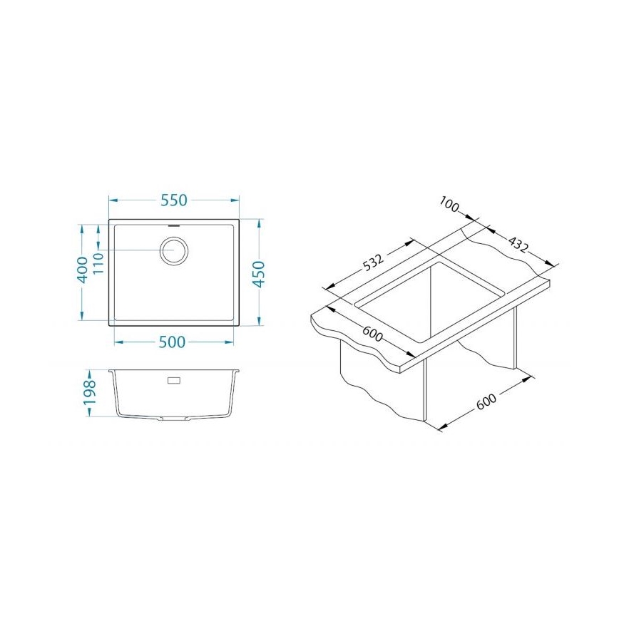 ALVEUS 1150051 - Valamu kööki OMNI 55x45 cm graniit/valge