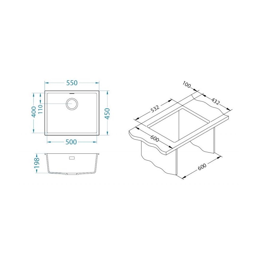 ALVEUS 1150054 - köögivalamu OMNI 55x45 cm graniitkomposiit/beež