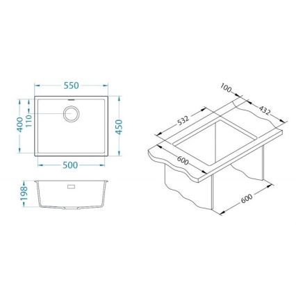 ALVEUS 1150054 - Valamu kööki OMNI 55x45 cm graniit/beež