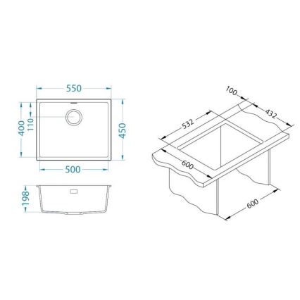 ALVEUS 1150057 - Valamu kööki OMNI 55x45 cm graniit/must