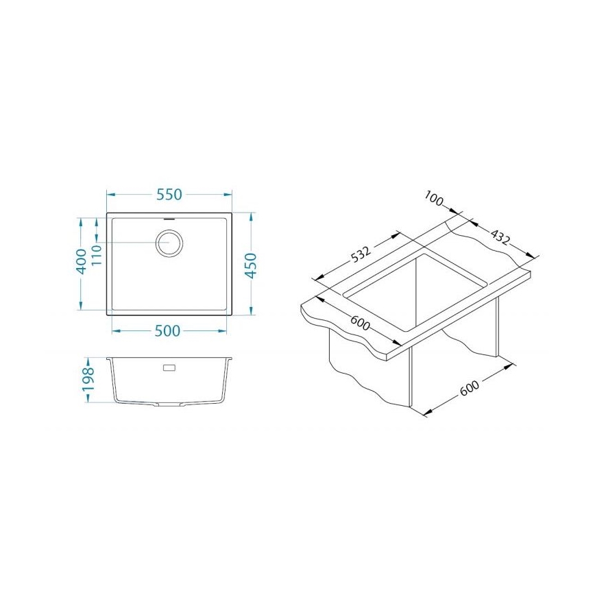 ALVEUS 1150057 - Valamu kööki OMNI 55x45 cm graniit/must