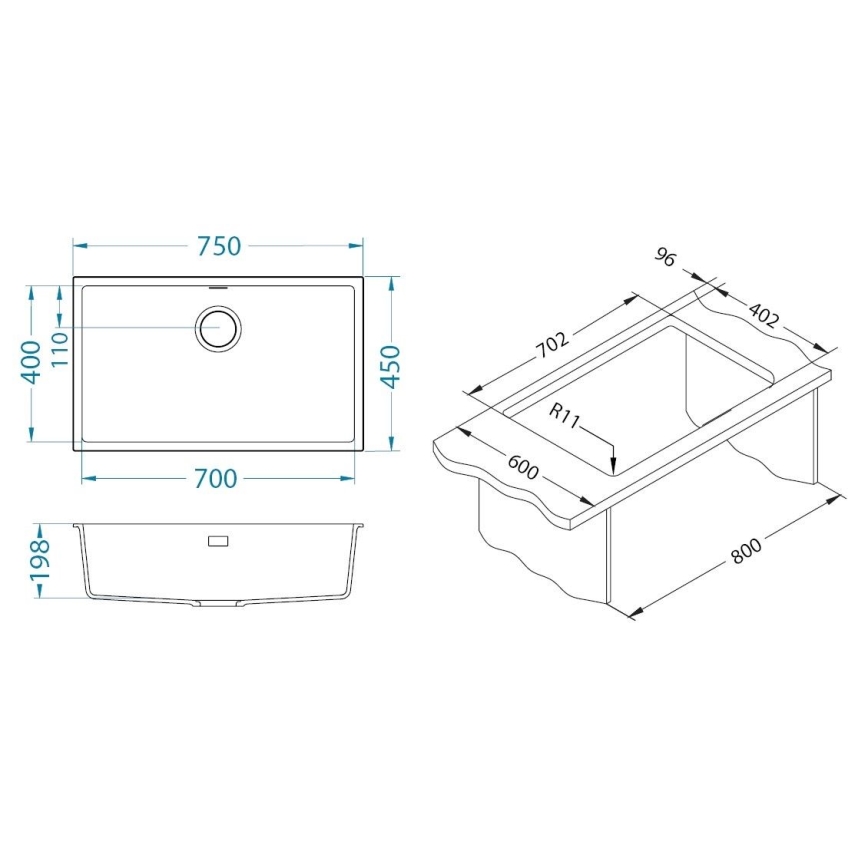 ALVEUS 1150058 - Köögivalamu OMNI 75x45 cm graniit/valge