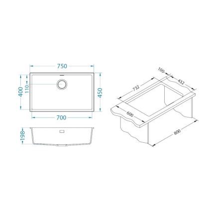 ALVEUS 1150064 - Valamu kööki OMNI 75x45 cm graniit/must