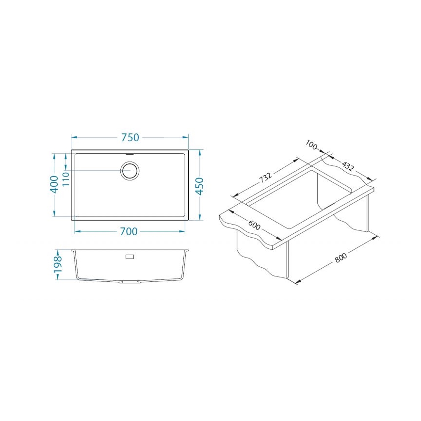 ALVEUS 1150064 - Valamu kööki OMNI 75x45 cm graniit/must