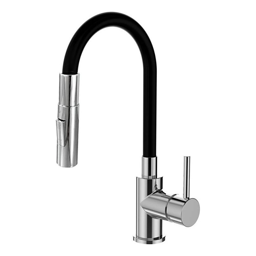 ALVEUS KI112111 - Valamu kraan paindliku varre ja pihustiga BEA 47 cm läikiv kroom/must