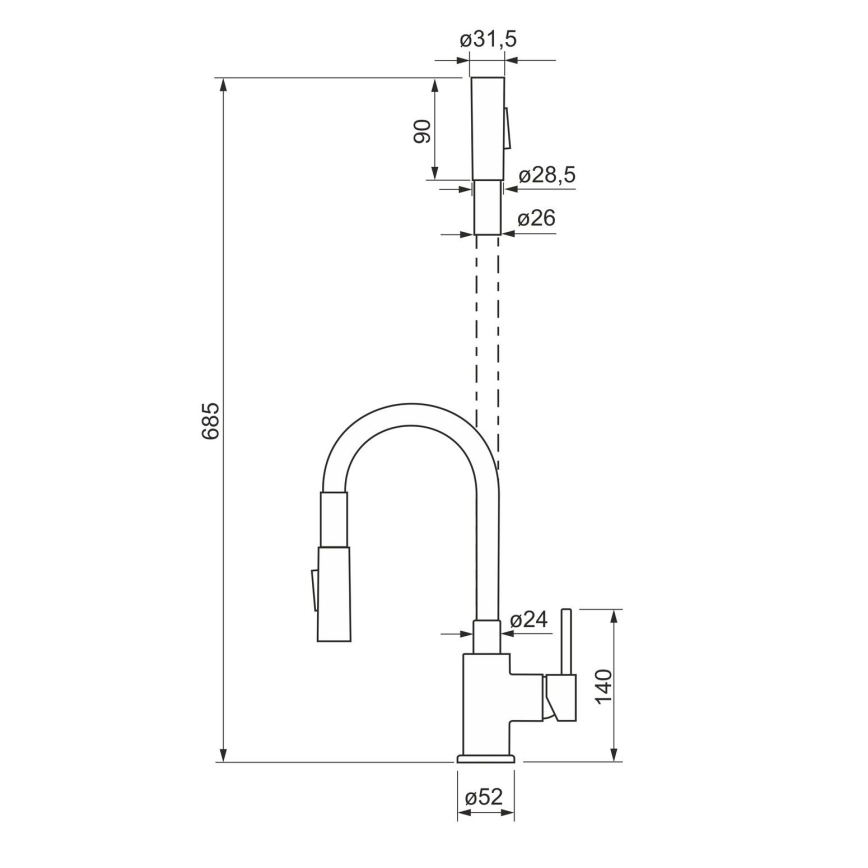 ALVEUS KI112111 - Valamu kraan paindliku varre ja pihustiga BEA 47 cm läikiv kroom/must