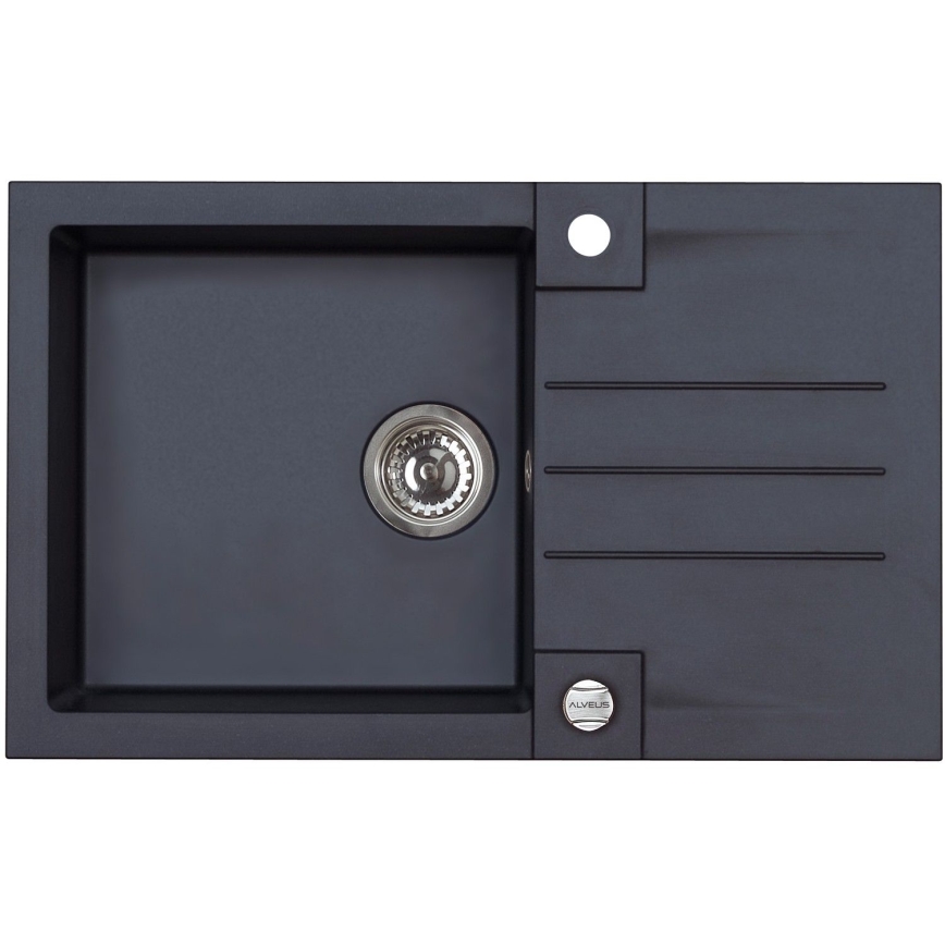 ALVEUS SETA23201 - köögivalamu ROCK 78x48 cm + MINTAS 34 cm painduva kaelaga valamusegisti, graniit/matt must
