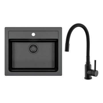 ALVEUS SETA23228 - Köögivalamu ATROX 59x50 cm + kraan painduvate voolu MINTAS 34 cm graniit/mat must