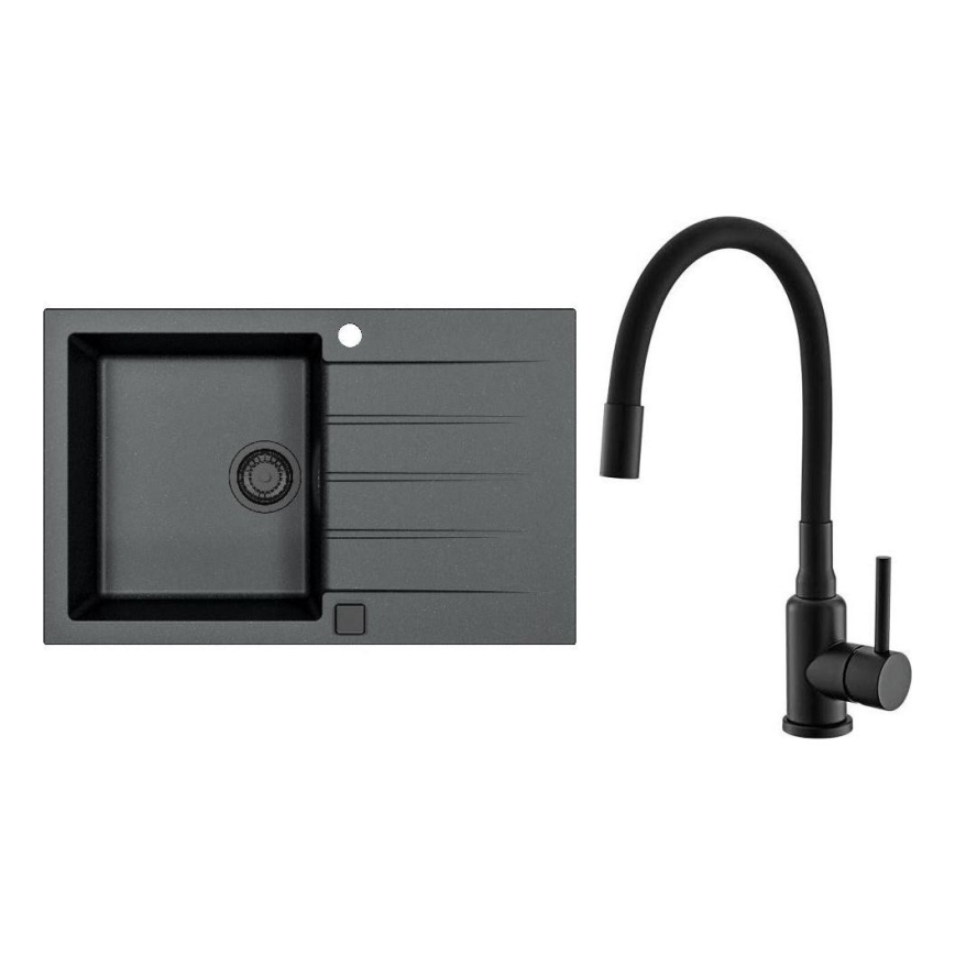 ALVEUS SETA23231 - Köögivalamu CADIT 79x50 cm + valamukraan painduva kõrrega MINTAS 34 cm graniit/mattmust