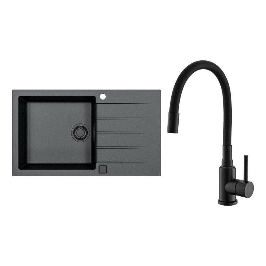 ALVEUS SETA23232 - Köögivalamu CADIT 86x50 cm + painduva kaelaga valamu segisti MINTAS 34 cm, graniit/mattmust