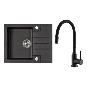 ALVEUS SETA23236 - Köögi valamu ROCK 59,5x47,5 cm + kraan MINTAS 34 cm graniit/matt must