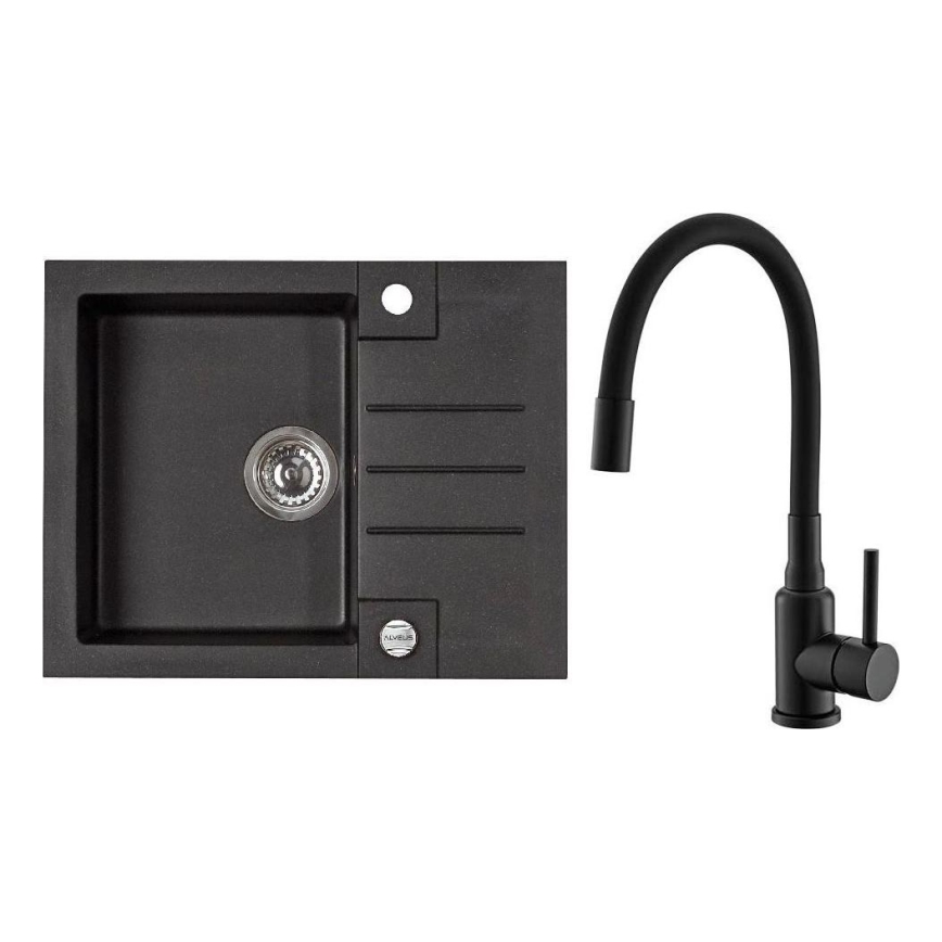 ALVEUS SETA23236 - Köögivalamu ROCK 59,5x47,5 cm + valamukraan painduva kaelaga MINTAS 34 cm graniit/mattmust