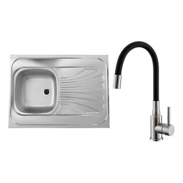 ALVEUS SETA24019 - Köögivalamu CLASSIC 80x60 cm + kraan painduva käe MINTAS 34 cm harjatud roostevaba teras/must