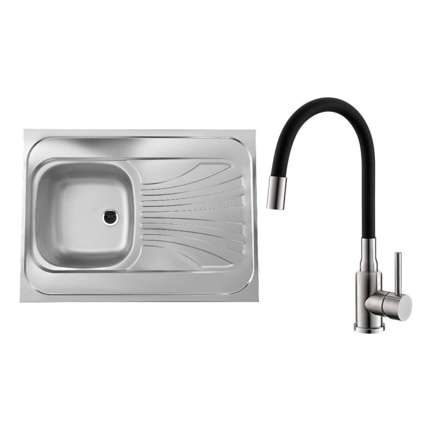 ALVEUS SETA24019 - Köögivalamu CLASSIC 80x60 cm + kraan painduva käe MINTAS 34 cm harjatud roostevaba teras/must