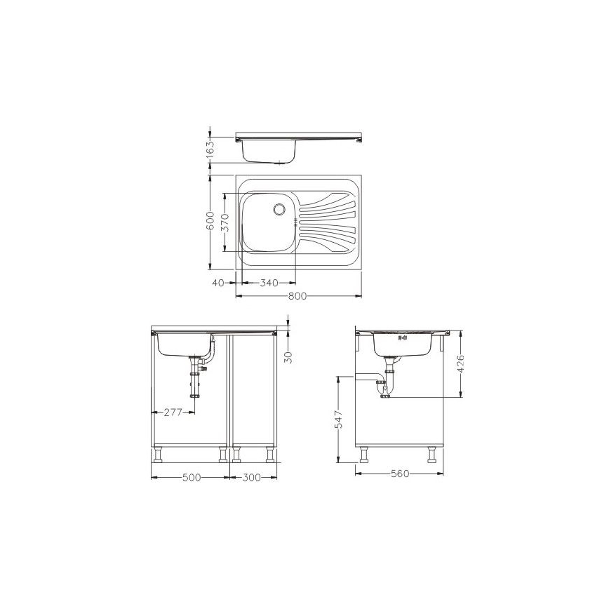 ALVEUS SETA24019 - Köögivalamu CLASSIC 80x60 cm + kraan painduva käe MINTAS 34 cm harjatud roostevaba teras/must