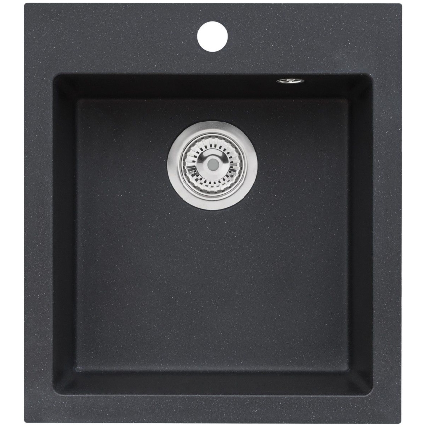 ALVEUS SETA737 - Köögivalamu CORTINA 50x45 cm + valamusegisti painduva voolikuga TONIA 29,5 cm graniit/mattmust