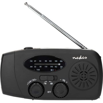 AM/FM raadio käsikruviga, päikesepaneeliga ja LED-taskulambiga 2000 mAh