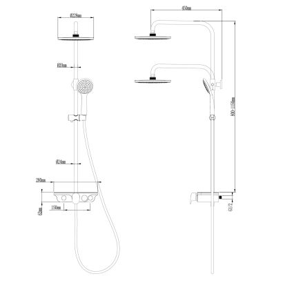 Aqualine - Dušikomplekt koos segistiga läikiv kroom/valge