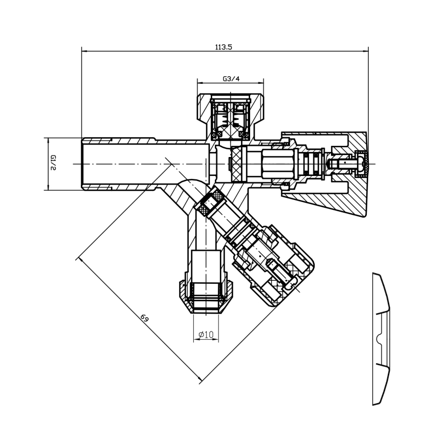 Aqualine - Kombineeritud ventiil, poleeritud kroom