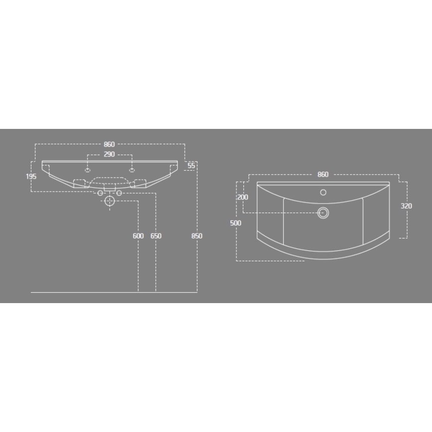 Aqualine - Süvistatav valamu ZERO 86x50 cm keraamika/valge