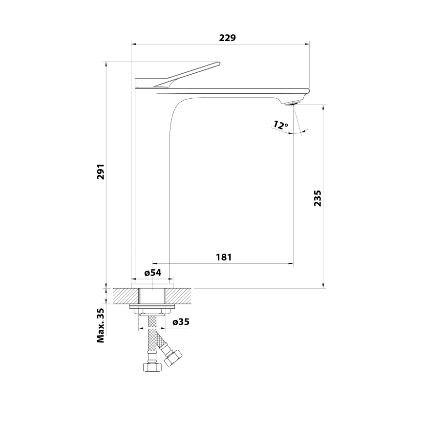 Aqualine - Valamu segisti BOLERO 29 cm läikiv kroom