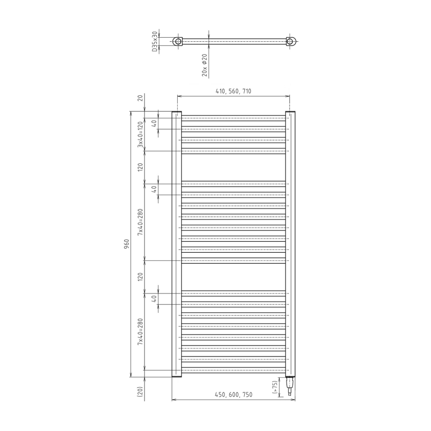 Aqualine - Vannitoa elektriline radiaator DIRECT-E 300W/230V 96 cm matt must otse