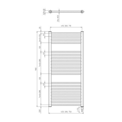 Aqualine - Vannitoa elektriline radiaator DIRECT-E 300W 96x45 cm matt must