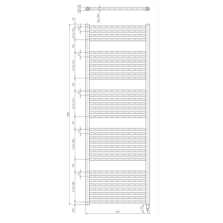 Aqualine - Vannitoa elektriline radiaator DIRECT-E 800W 168x60 cm valge