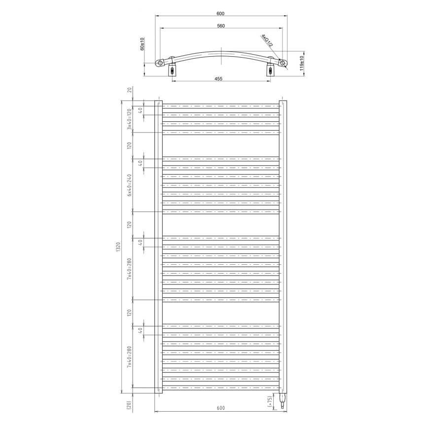 Aqualine - Vannitoa elektriline radiaator ORBIT-E 600W/230V 132 cm valge ümmargune