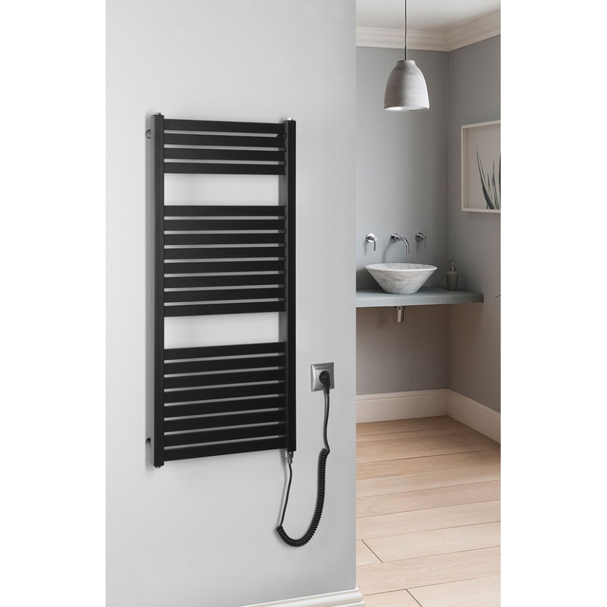 Aqualine - Vannitoa elektriline radiaator TONDI-E 300W/230V 97 cm matt must otse