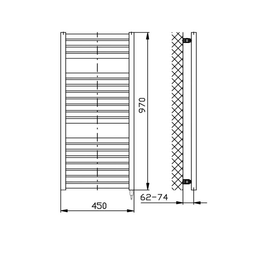Aqualine - Vannitoa elektriline radiaator TONDI-E 300W/230V 97 cm matt must otse