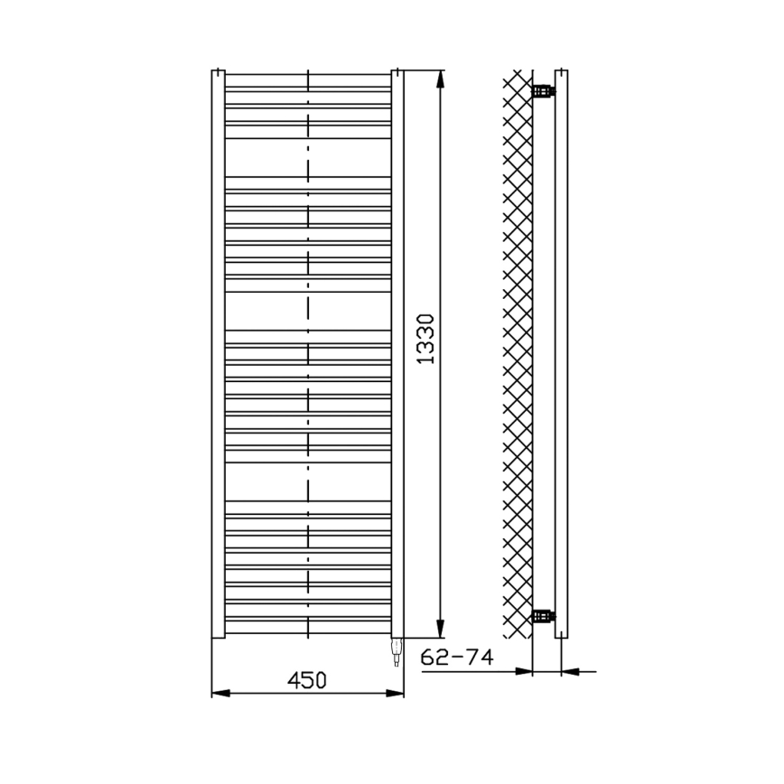 Aqualine - Vannitoa elektriline radiaator TONDI-E 500W/230V 133 cm matt must otse